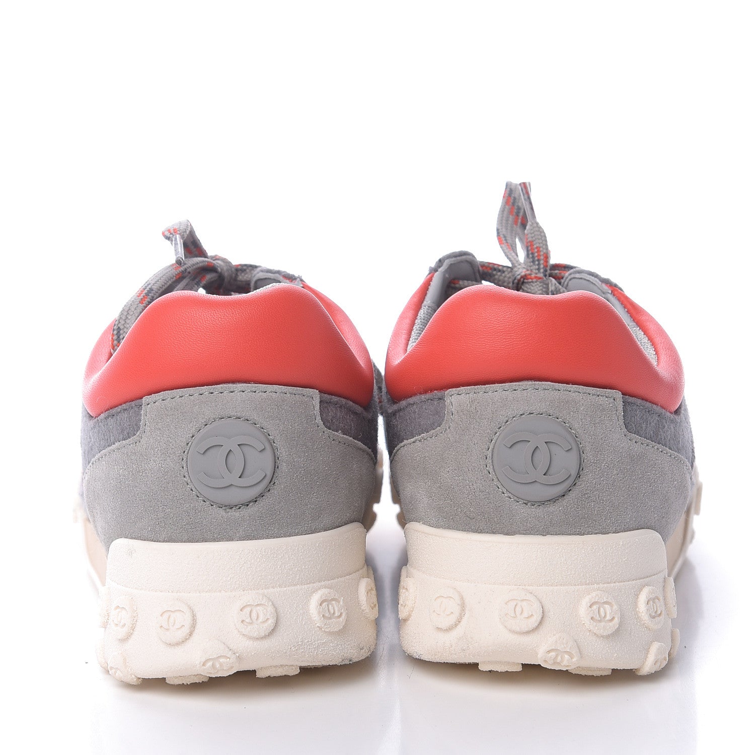 Chanel Nylon Calfskin Suede Womens CC Sneakers 36 Grey Red 5 of 10