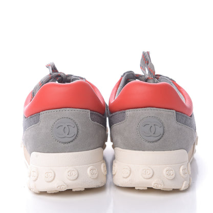 Chanel Nylon Calfskin Suede Womens CC Sneakers 36 Grey Red 5 of 10