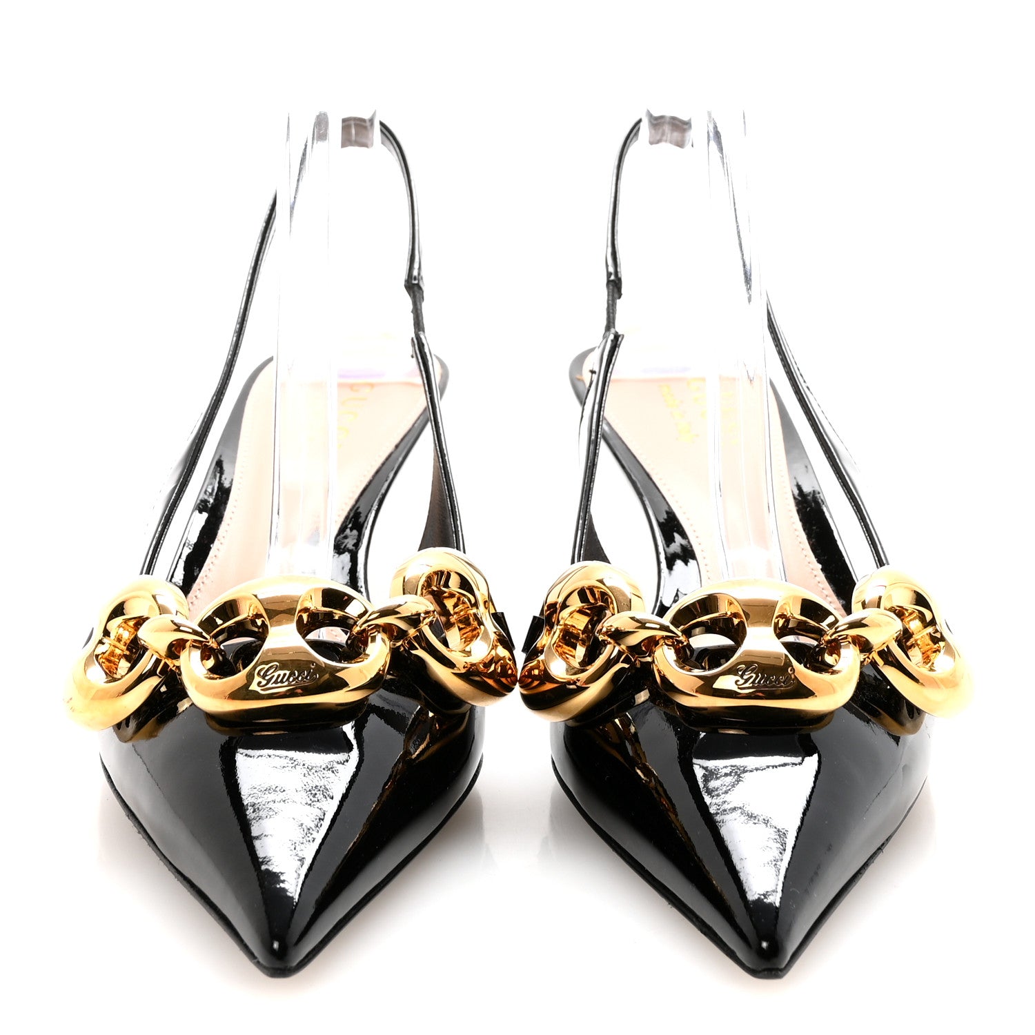 Gucci Vernice Crystal Nappa Charlotte Marina Slingback Pumps 37 Black 3 of 10