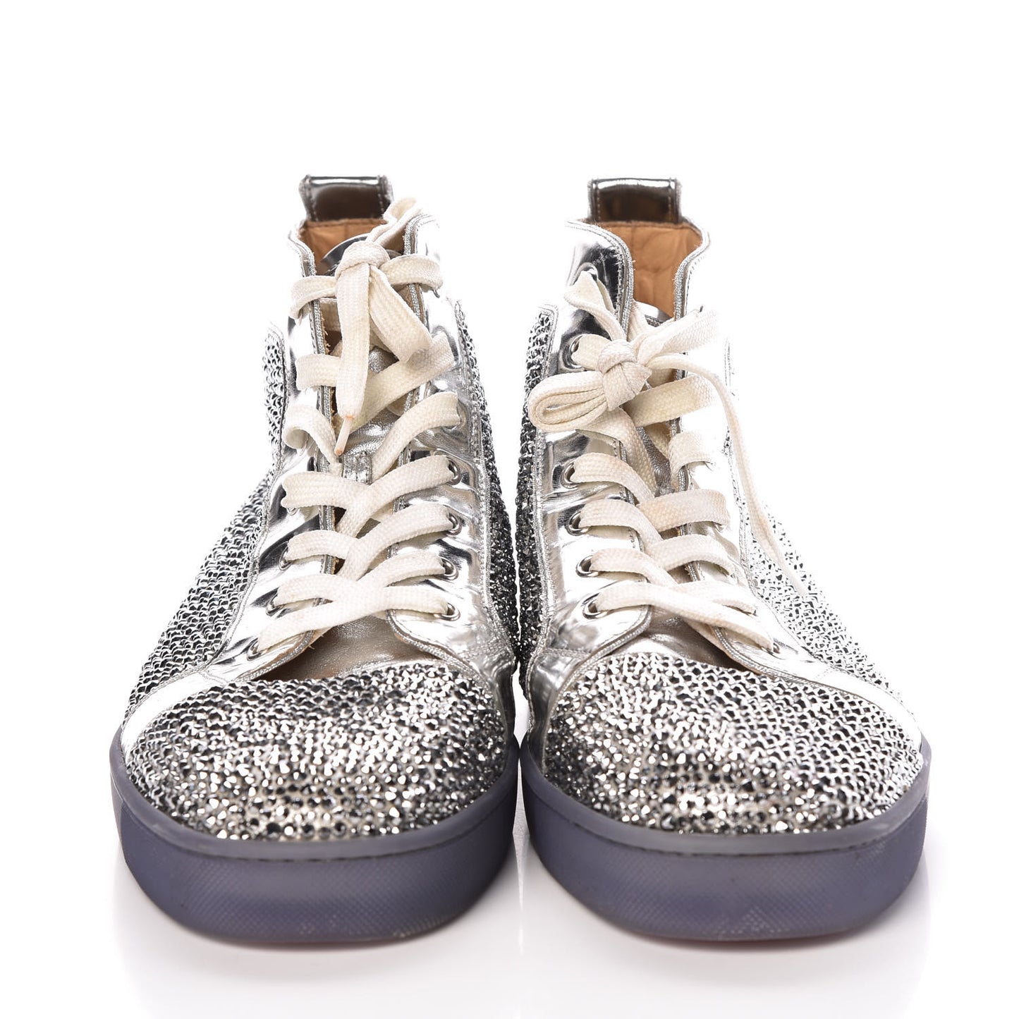 Metallic Calfskin Strass Mens Louis Flat Sneakers 46 Silver