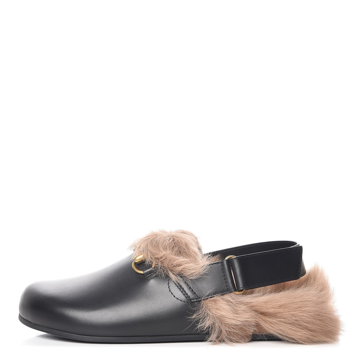 Calfskin Fur Mens Horsebit River Slingback Slippers 8 Black
