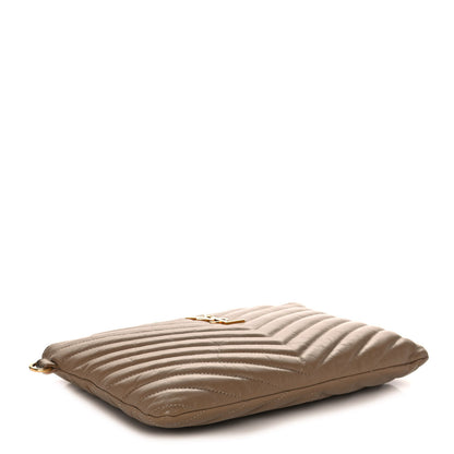 Saint Laurent Calfskin Matelasse Chevron Monogram Zip A4 Pouch Cork 3 of 12