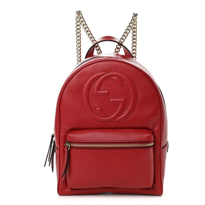 Gucci Pebbled Calfskin Soho Chain Backpack Hibiscus Red 1 of 9