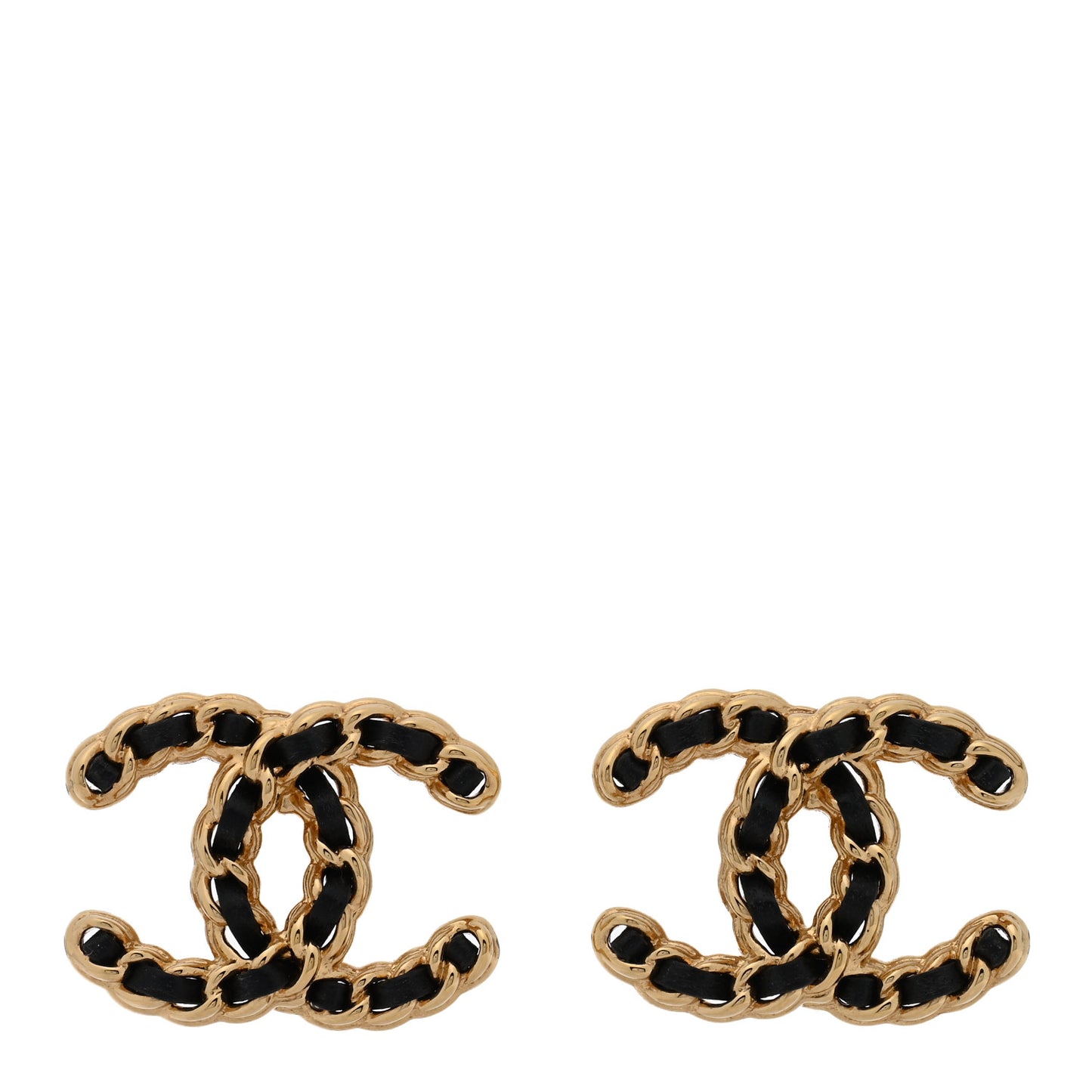 Lambskin CC Chain Earrings Black Gold