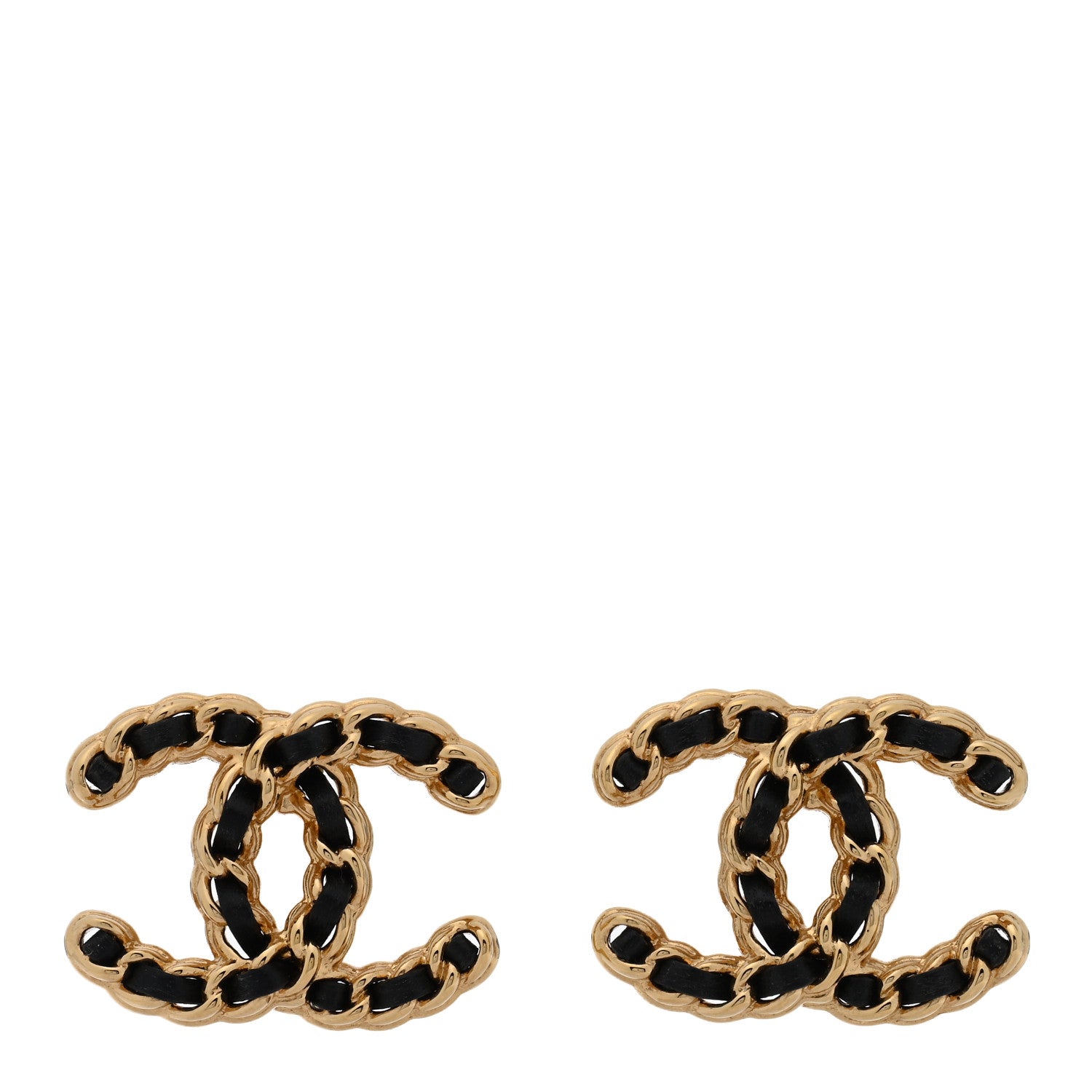 Chanel Lambskin CC Chain Earrings Black Gold 1 of 5
