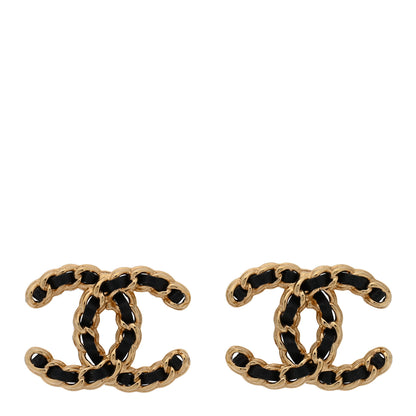 Chanel Lambskin CC Chain Earrings Black Gold 1 of 5