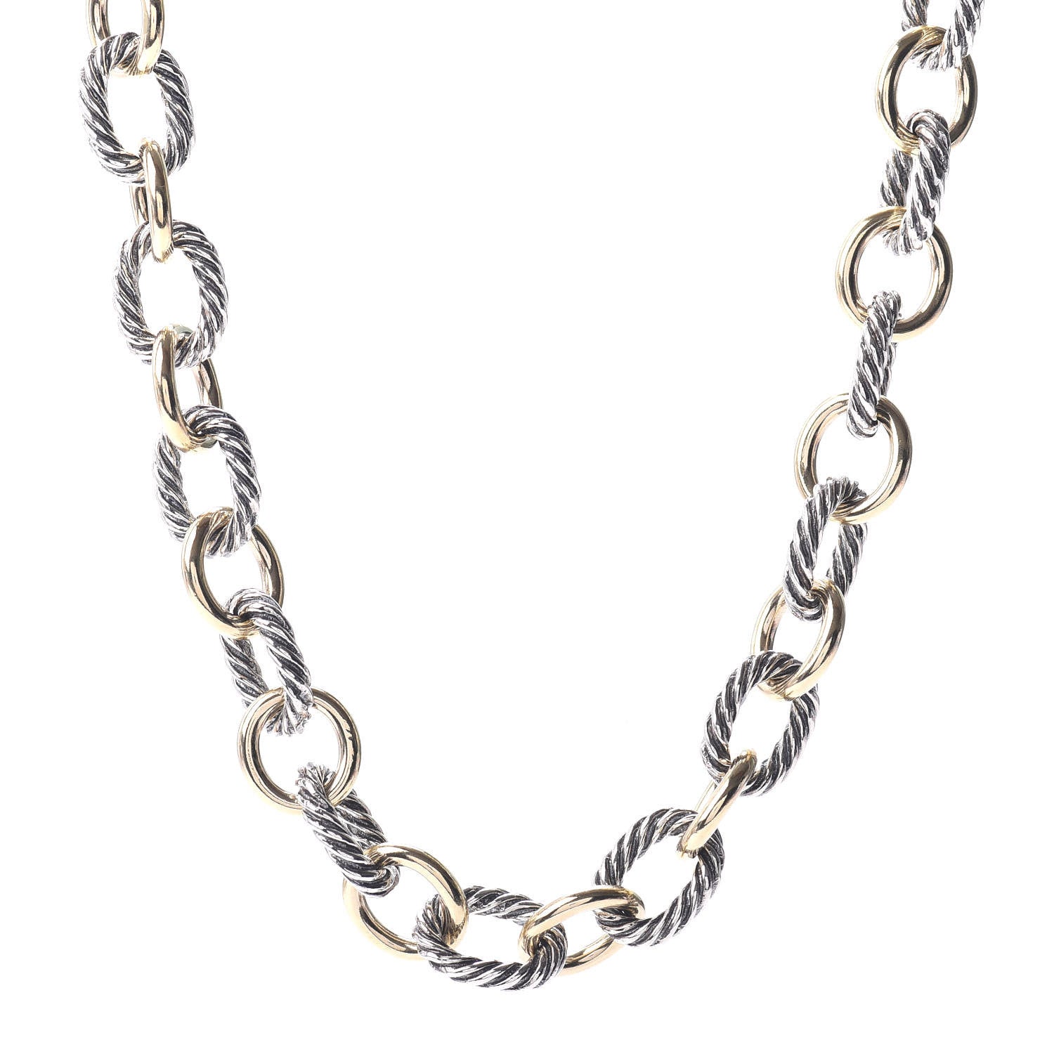 David Yurman Sterling Silver 18K Yellow Gold 12mm Large Oval Link Necklace 1 of 5