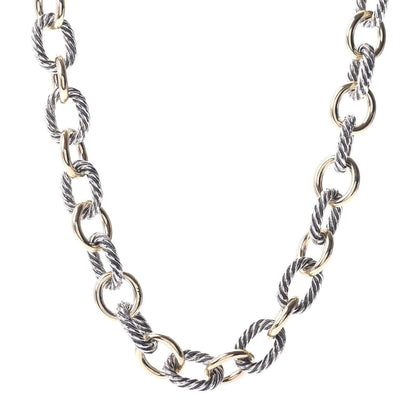 David Yurman Sterling Silver 18K Yellow Gold 12mm Large Oval Link Necklace 1 of 5