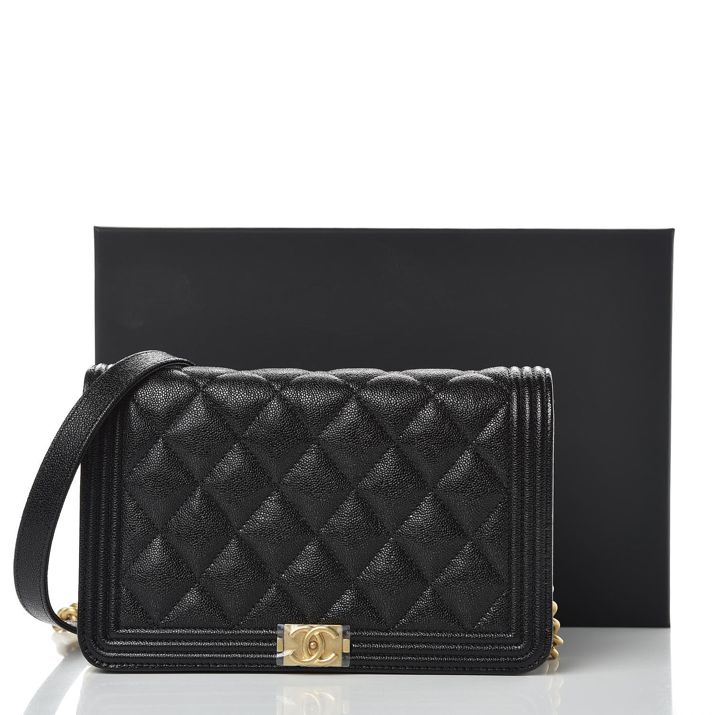 Caviar Quilted Boy Wallet On Chain WOC Black