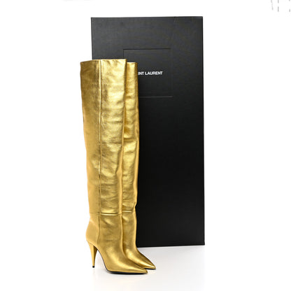 Saint Laurent Metallic Calfskin Kiki Over The Knee Boots 36.5 Gold 8 of 8