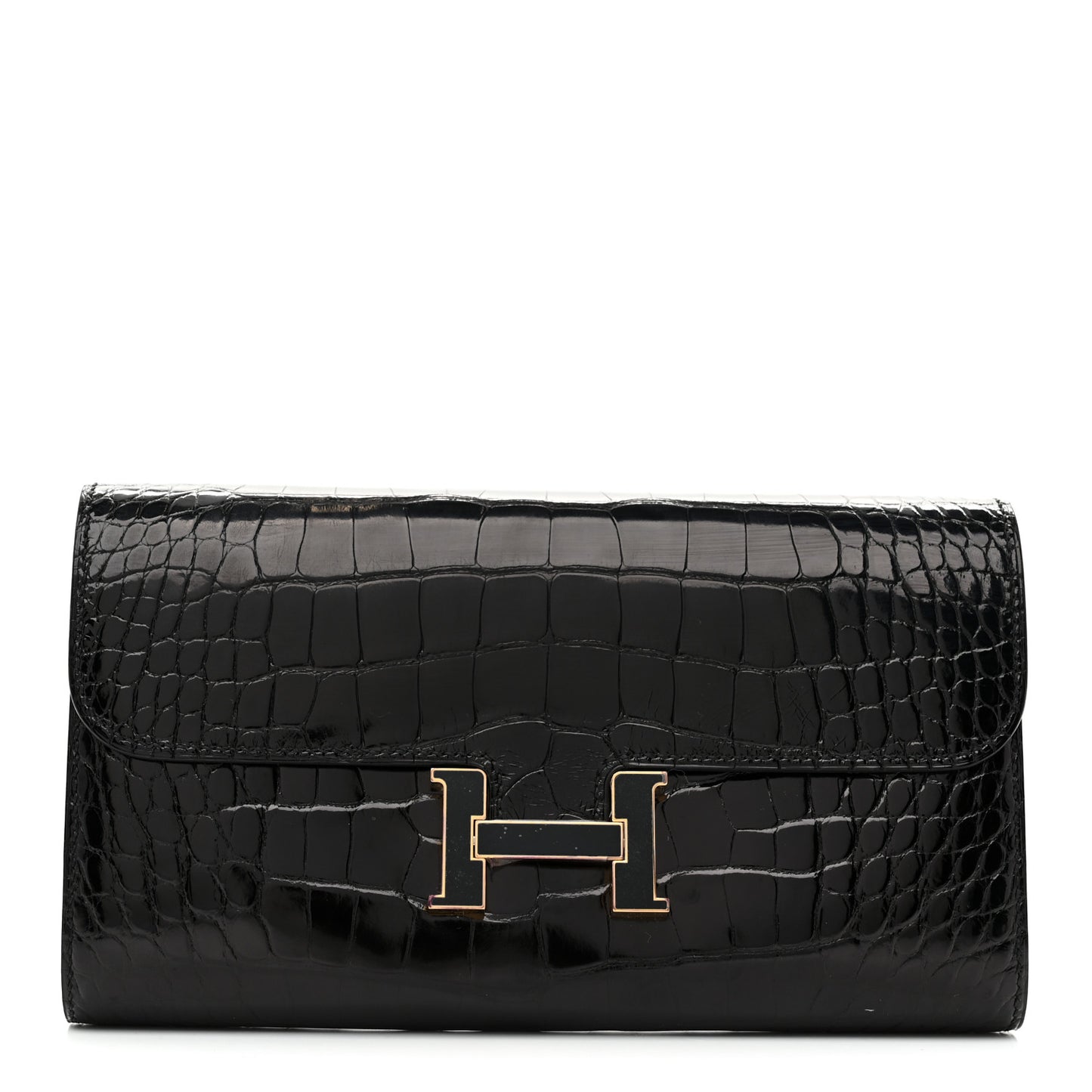 Shiny Alligator Enamel Constance Long Wallet To Go Black