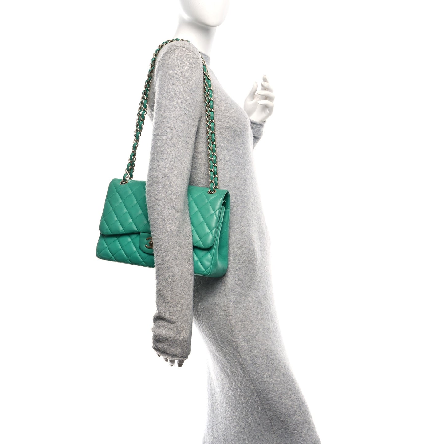 Lambskin Quilted Jumbo Double Flap Green