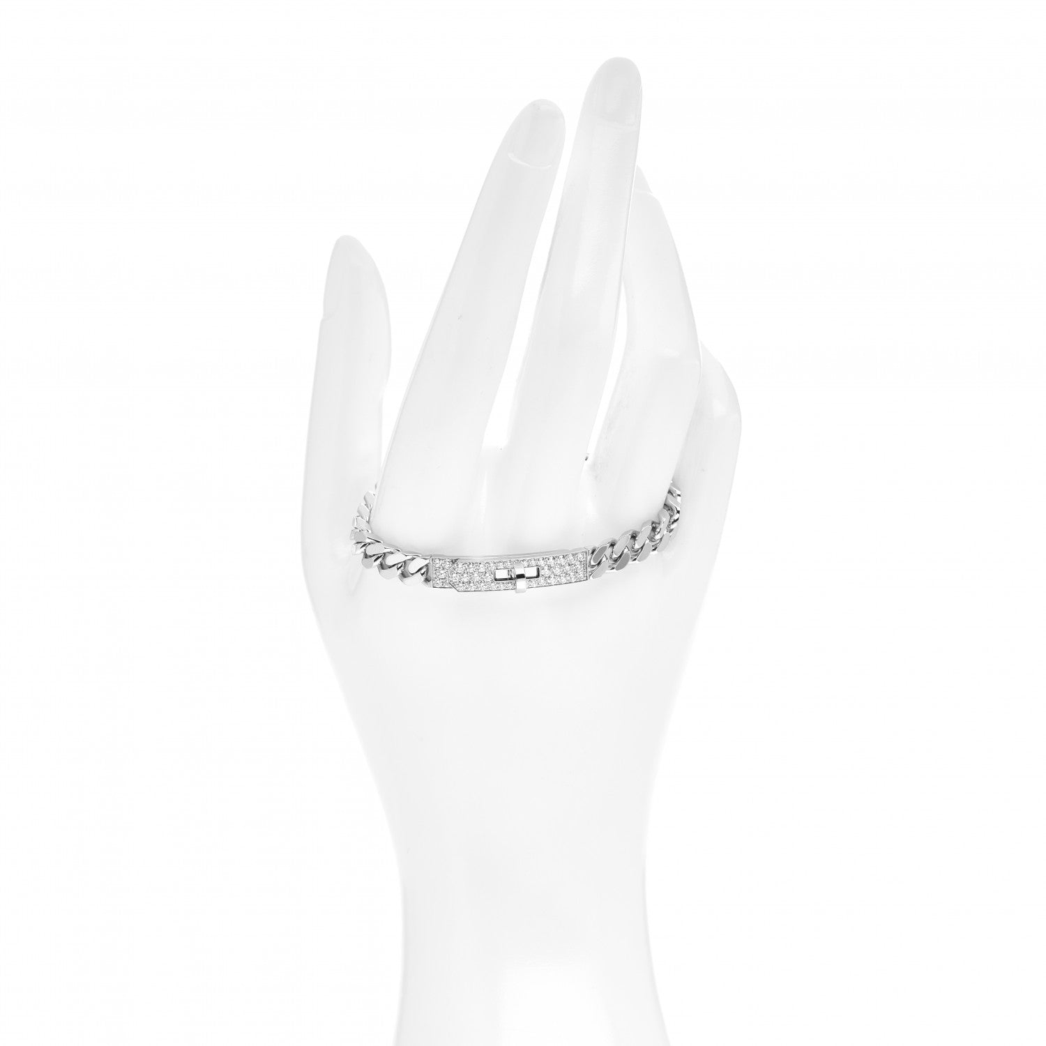 Hermes 18K White Gold Diamond TPM Kelly Gourmette Bracelet SH 2 of 5