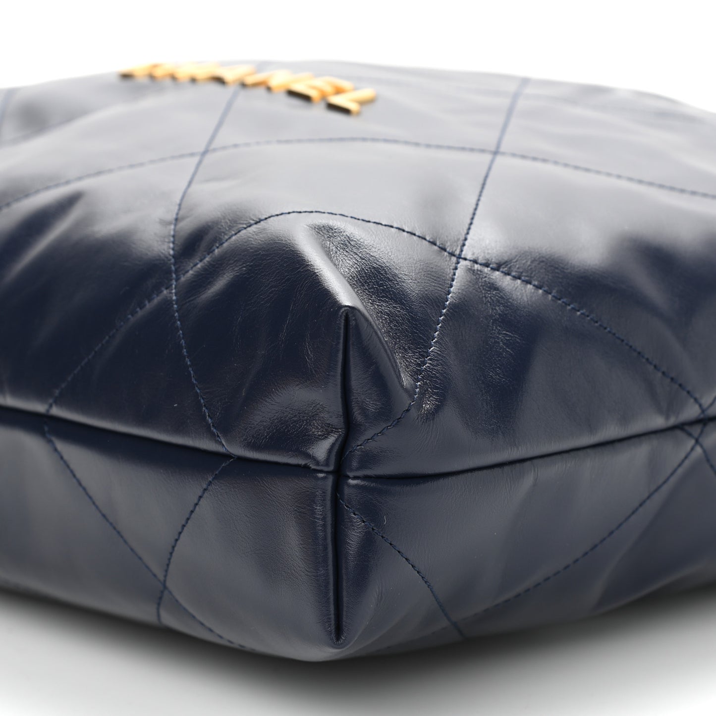Shiny Calfskin Quilted Chanel 22 Navy Blue