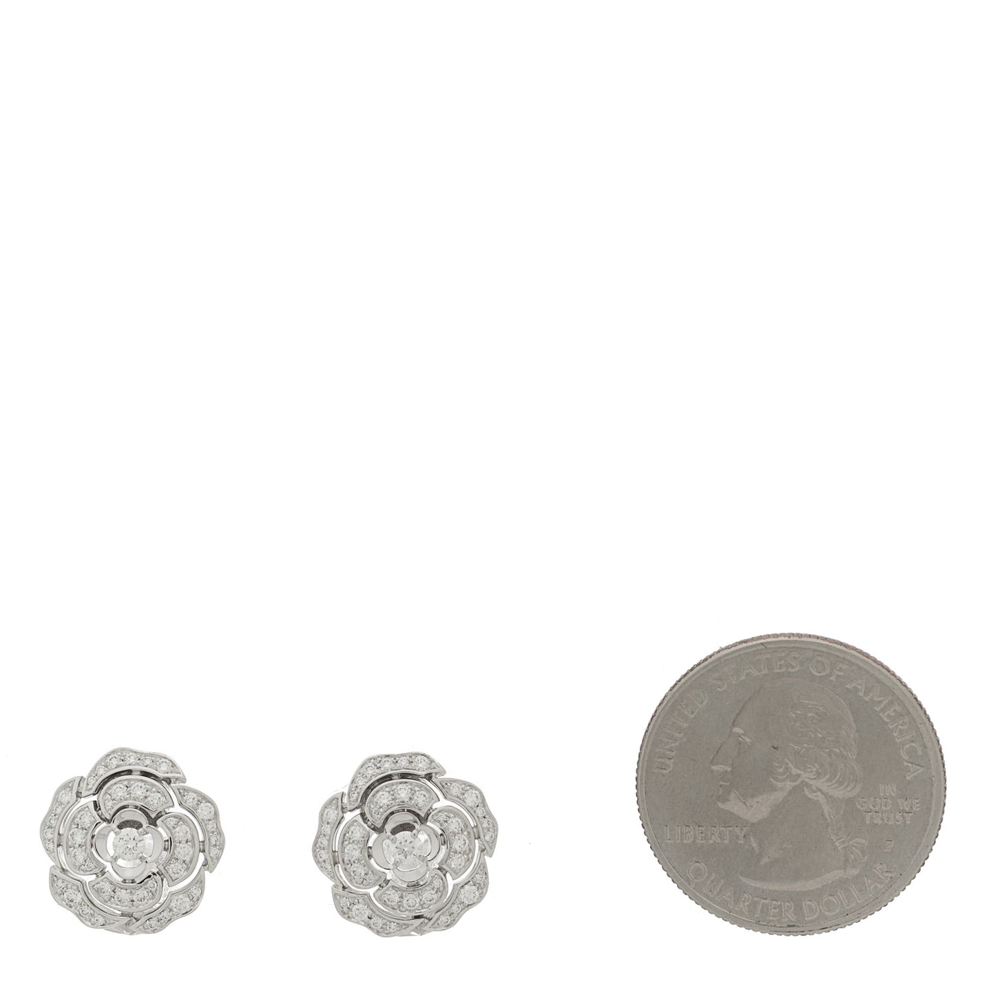 18K White Gold Diamond Bouton de Camelia Earrings