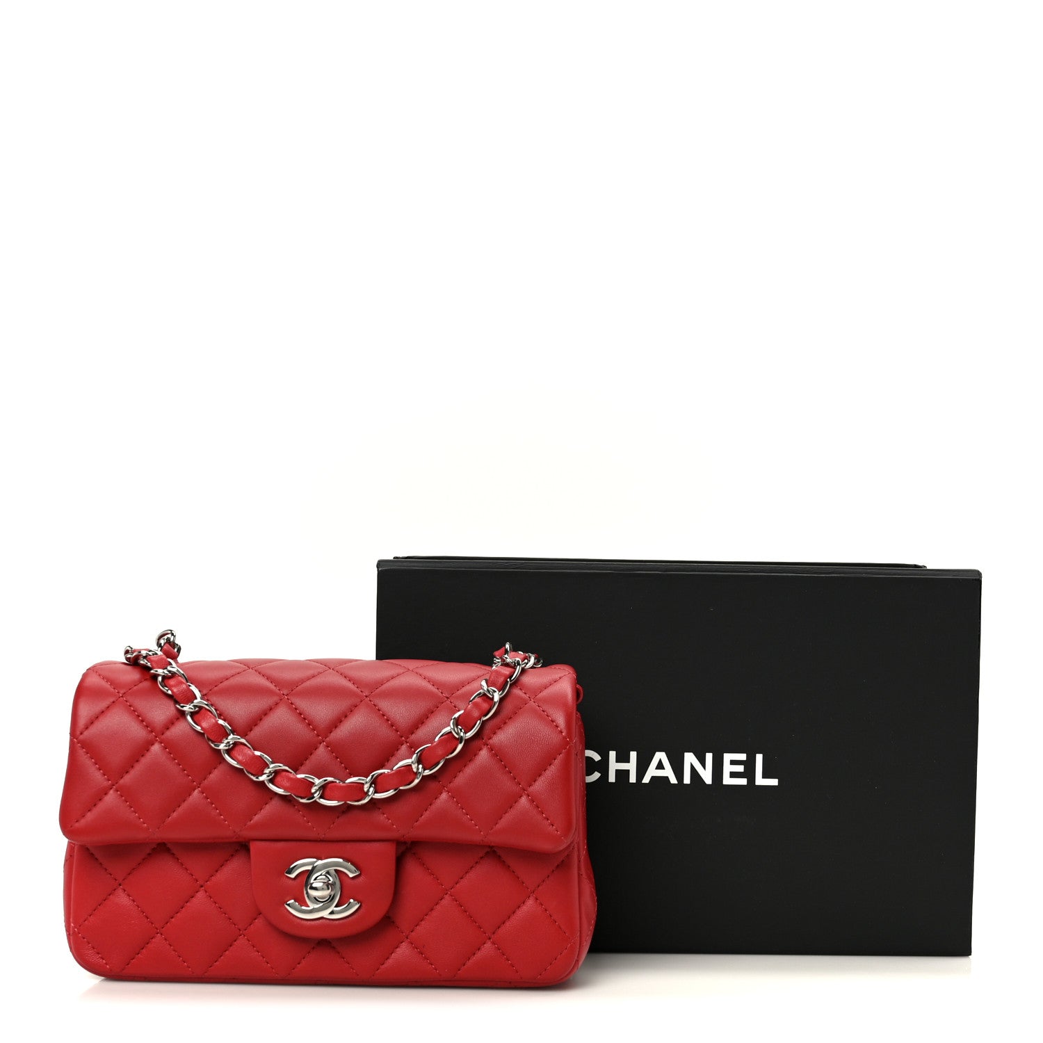 Chanel Lambskin Quilted Mini Rectangular Flap Dark Red 12 of 12