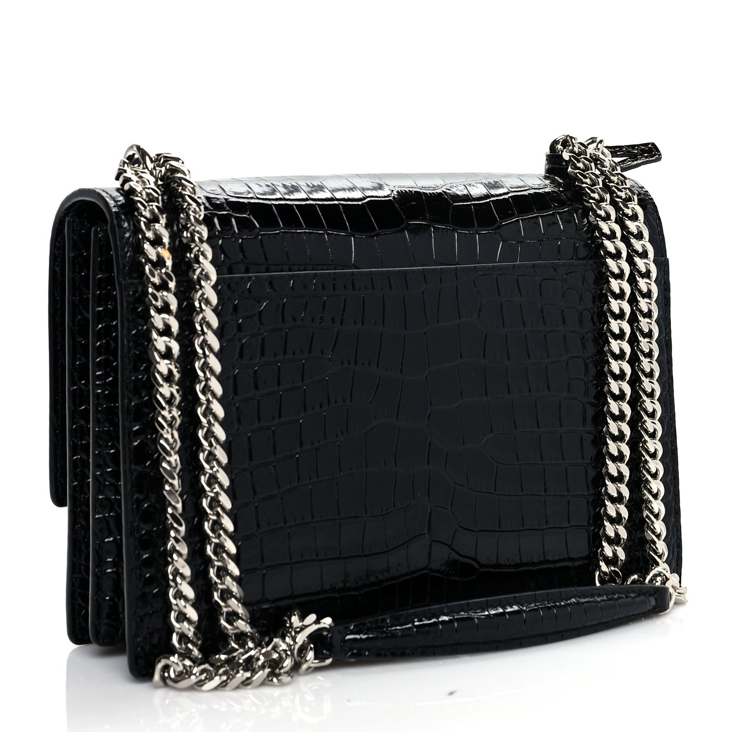 Saint Laurent Calfskin Crocodile Embossed Medium Monogram Sunset Black 3 of 10