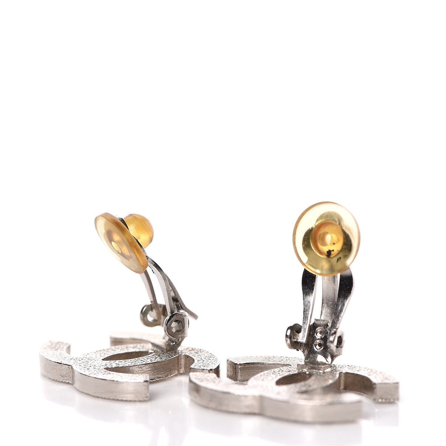 Baguette Crystal CC Clip On Earrings Silver