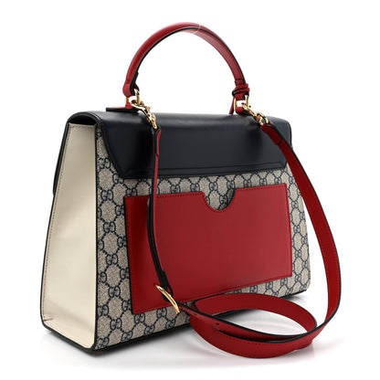 Gucci GG Supreme Monogram Calfskin Medium Padlock Top Handle Bag Beige Blue Mystic White Hibiscus Red 3 of 15