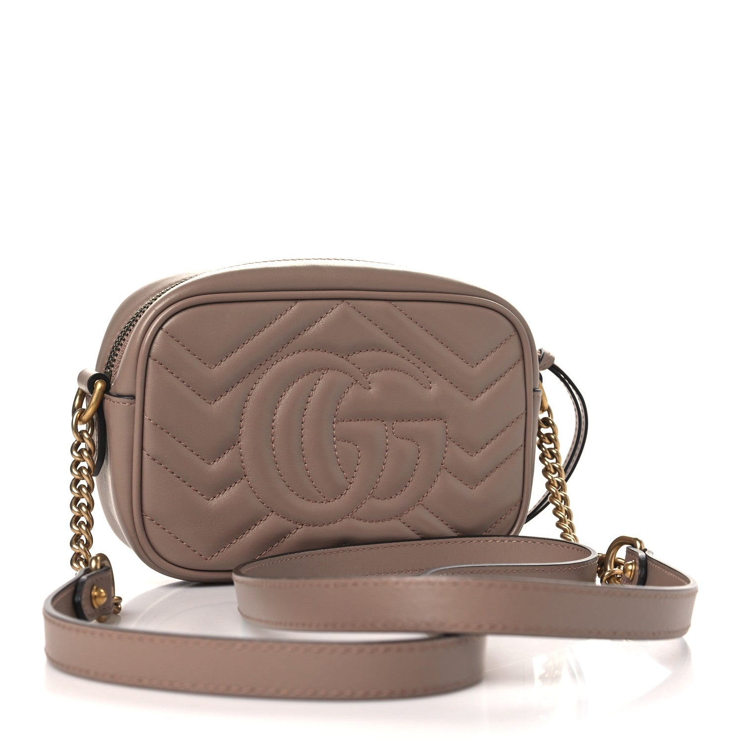 Gucci Calfskin Matelasse Mini GG Marmont Chain Shoulder Bag Porcelain Rose 3 of 11
