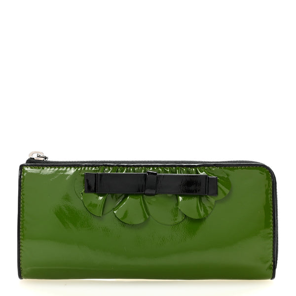Miu Miu Patent Bow Flap Wallet Green Black 1825901 – FASHIONPHILE