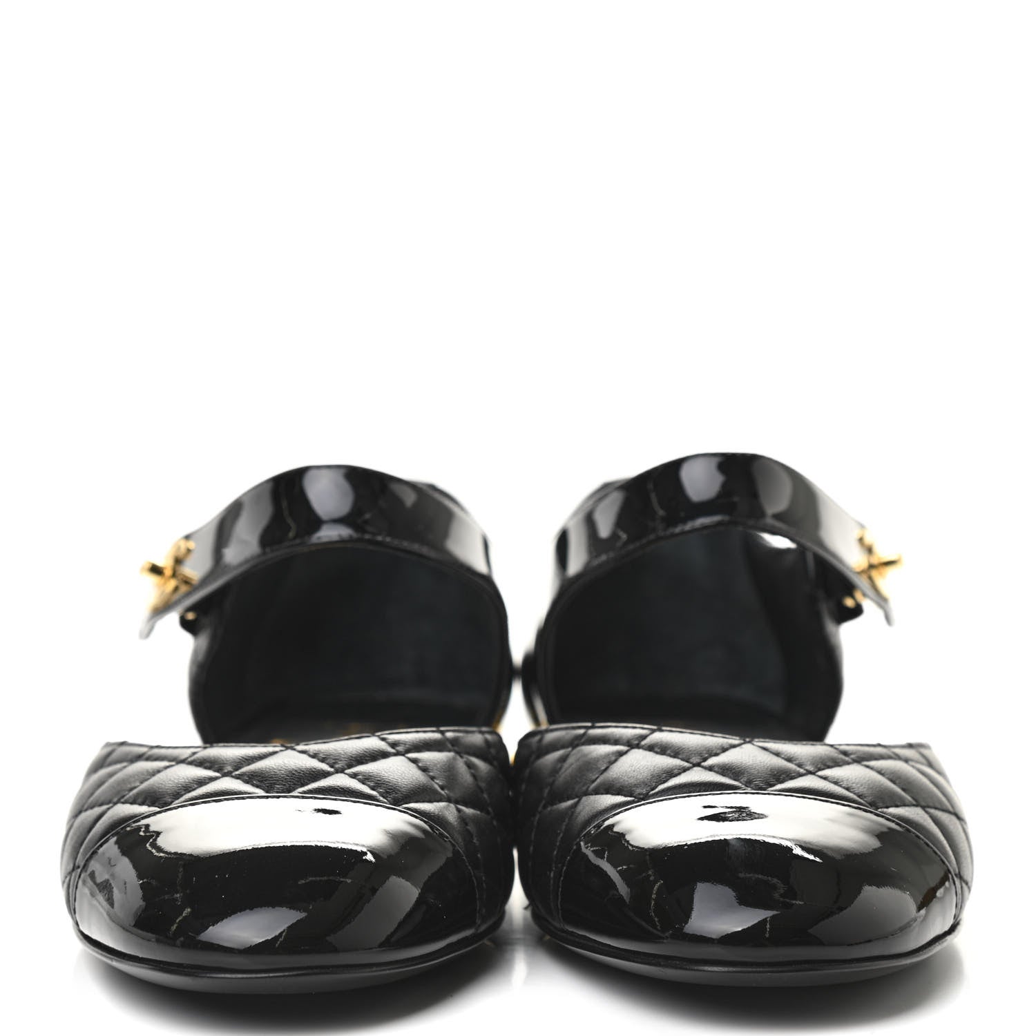 Chanel Patent Lambskin Quilted Cap Toe Ballerina Flats 38 Black 2 of 9