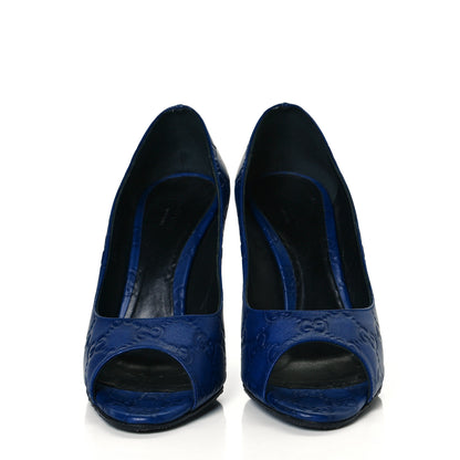 Gucci Soft Guccissima GG Peep Toe Heels 37.5 Blu Cina 3 of 12