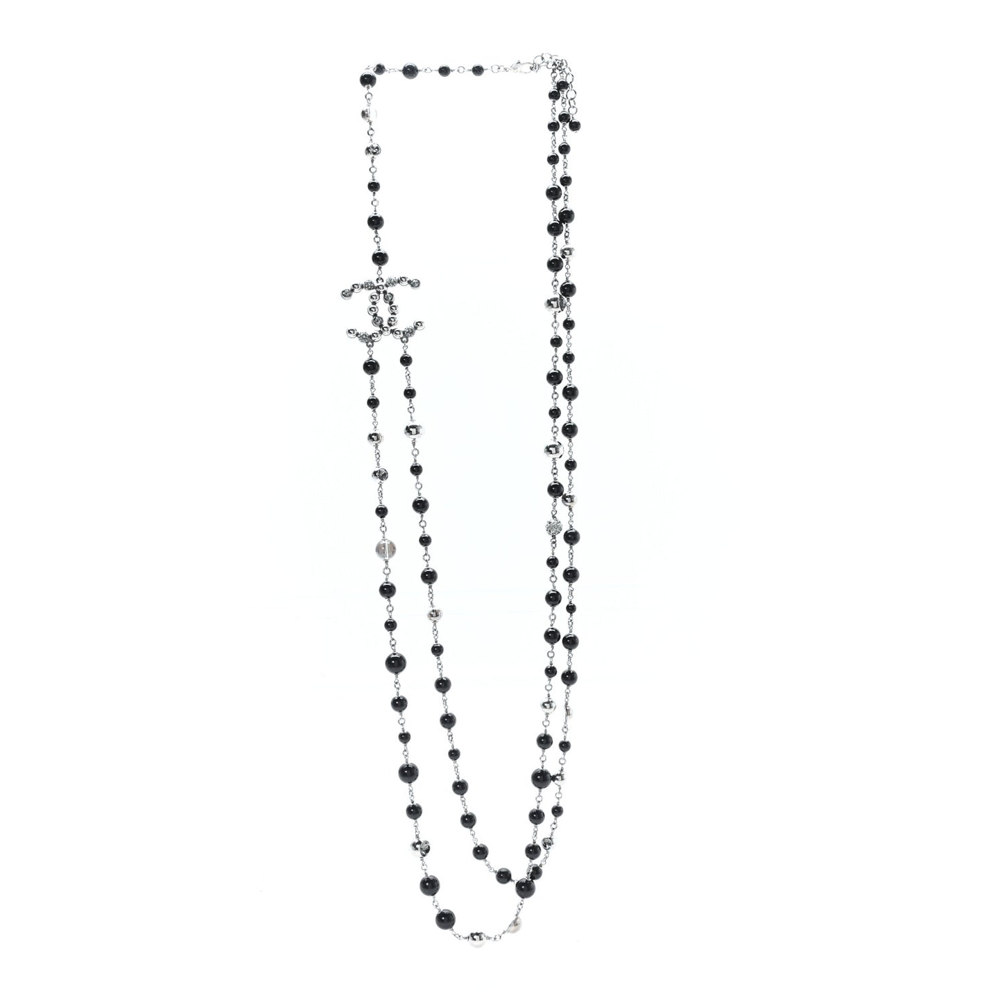 Beaded Crystal CC Long Necklace Black