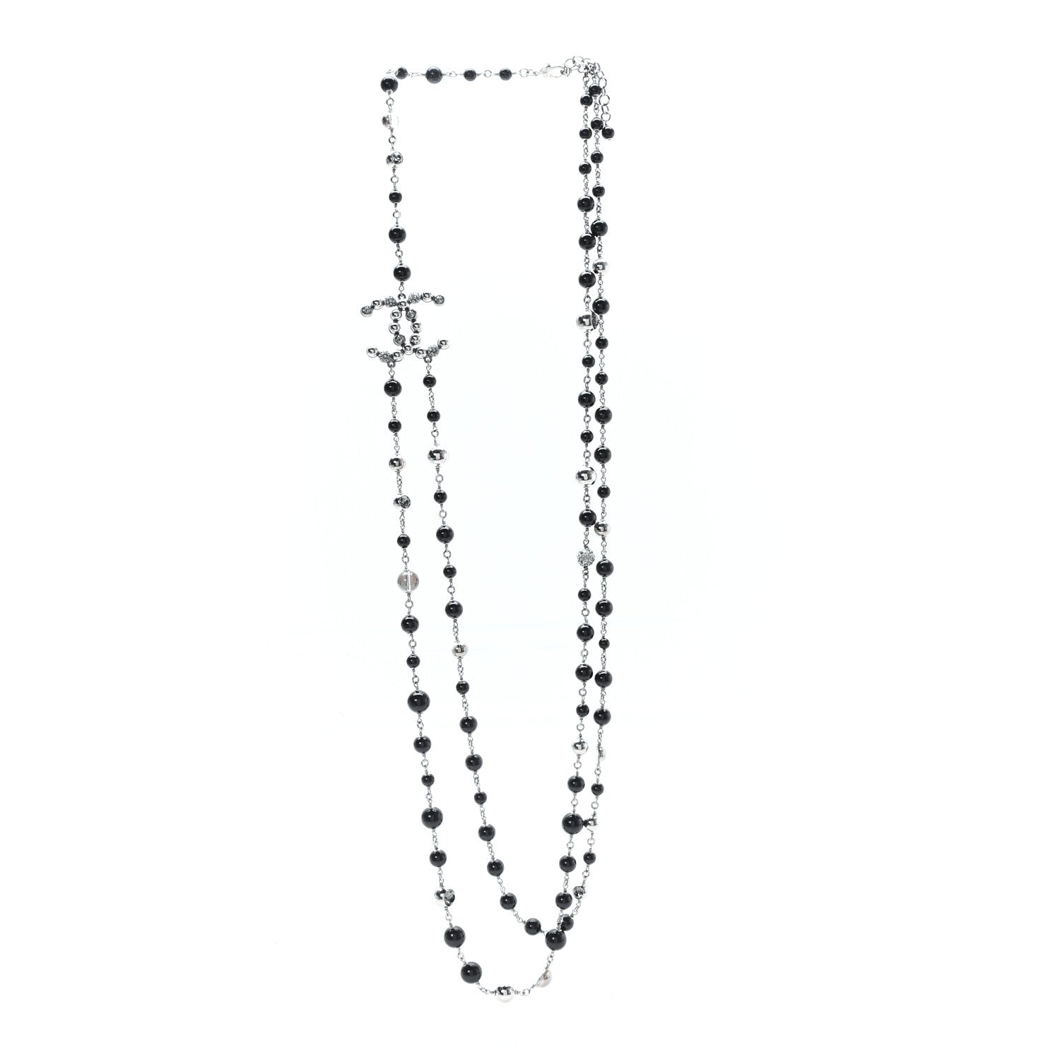 Chanel Beaded Crystal CC Long Necklace Black 3 of 5