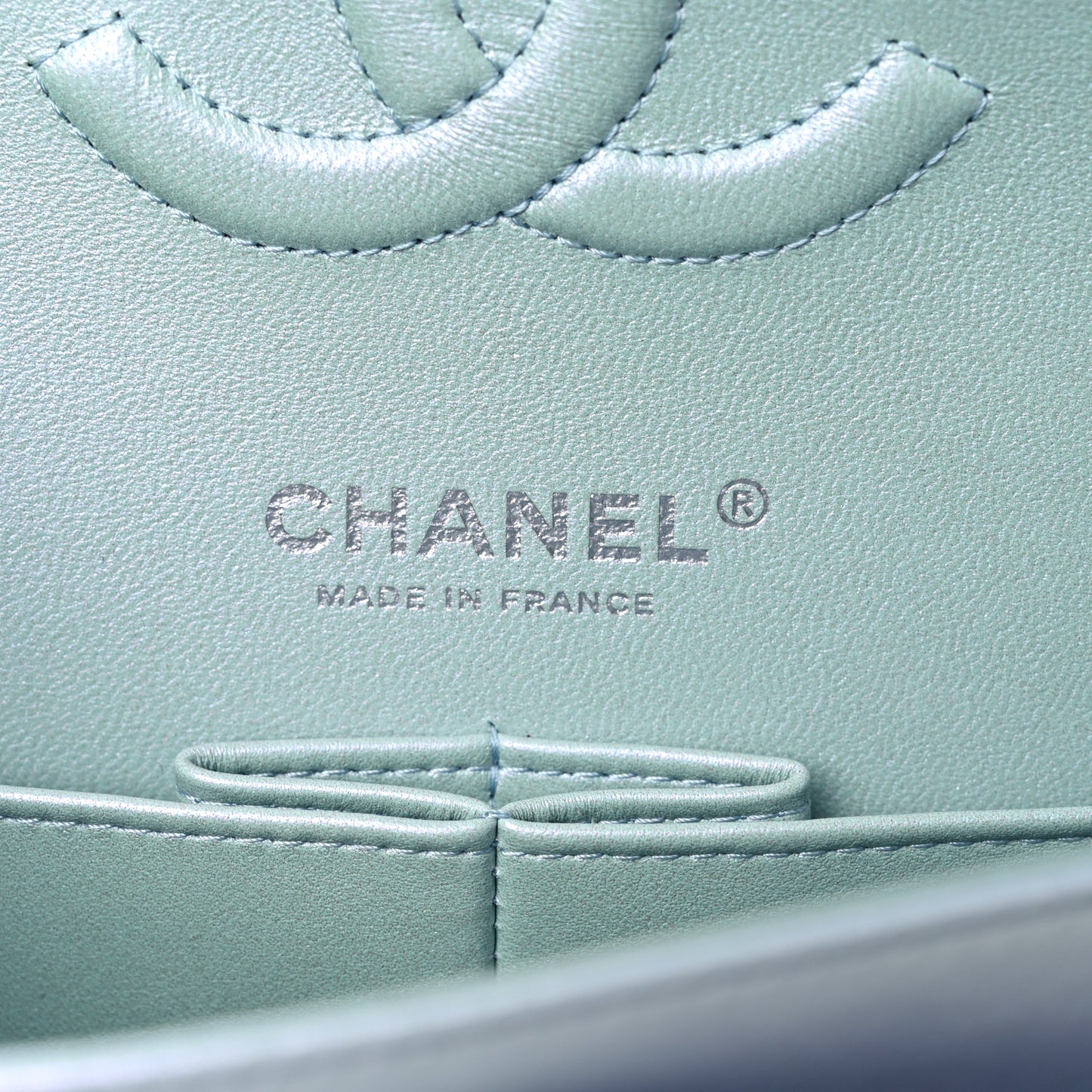Iridescent Calfskin Quilted Medium Double Flap Light Blue