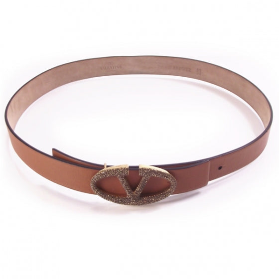 Leather Crystal V Logo Belt