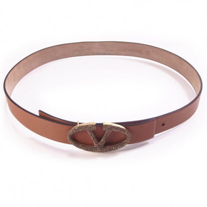 Valentino Garavani Leather Crystal V Logo Belt 1 of 8