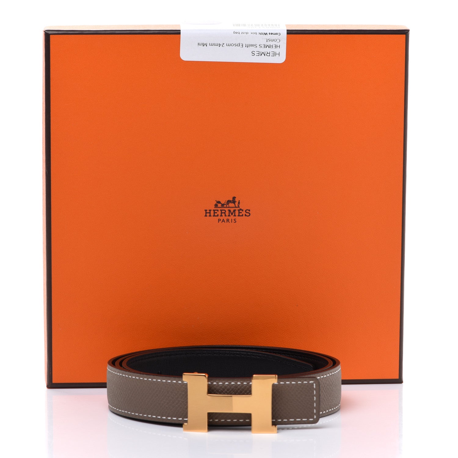 Hermes Swift Epsom 24mm Mini Constance H Belt 85 Black Etoupe 8 of 8