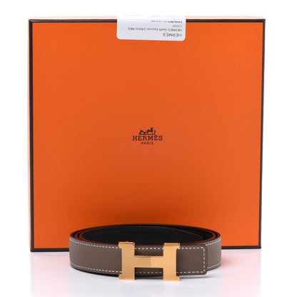 Hermes Swift Epsom 24mm Mini Constance H Belt 85 Black Etoupe 8 of 8