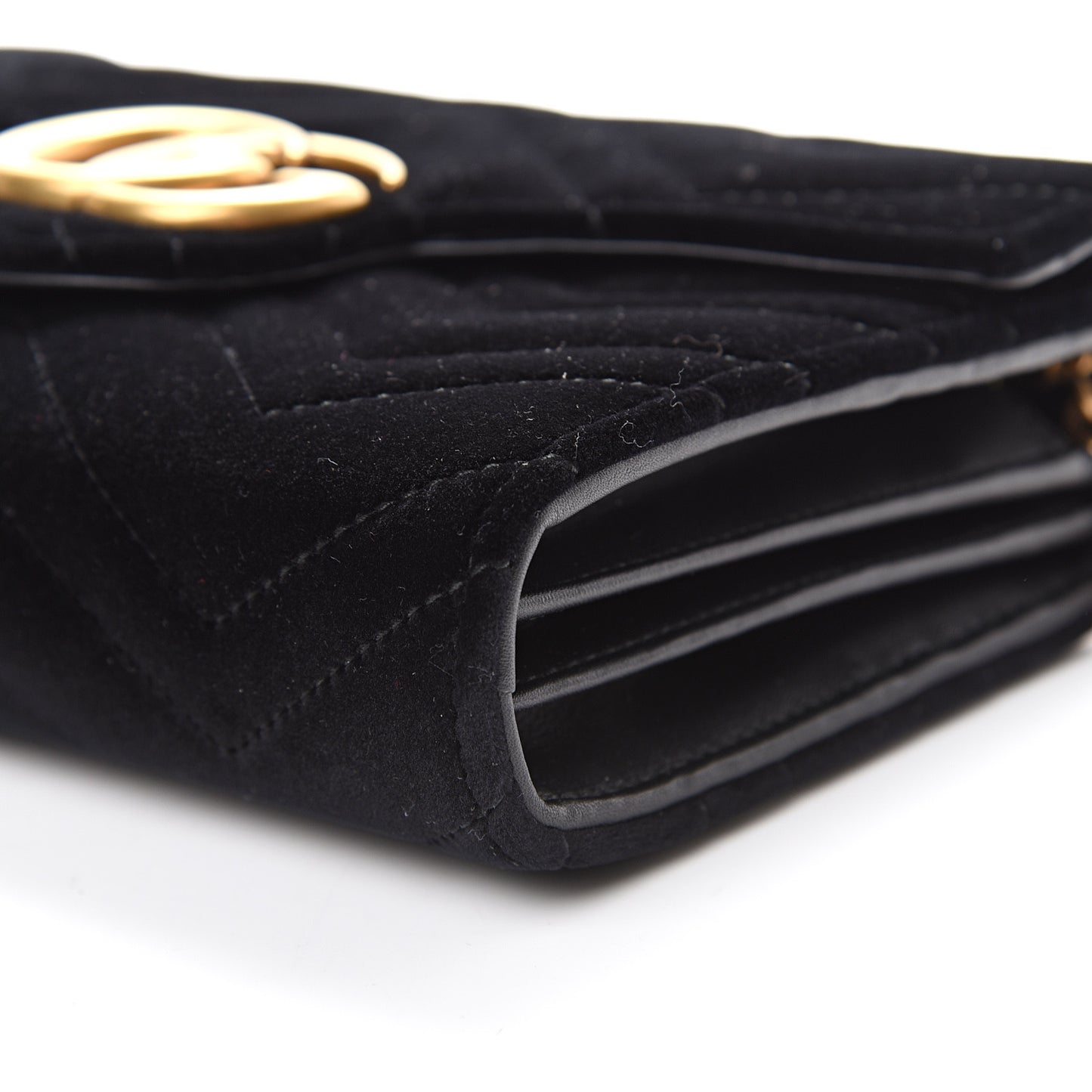 Velvet Matelasse GG Marmont Chain Wallet Black