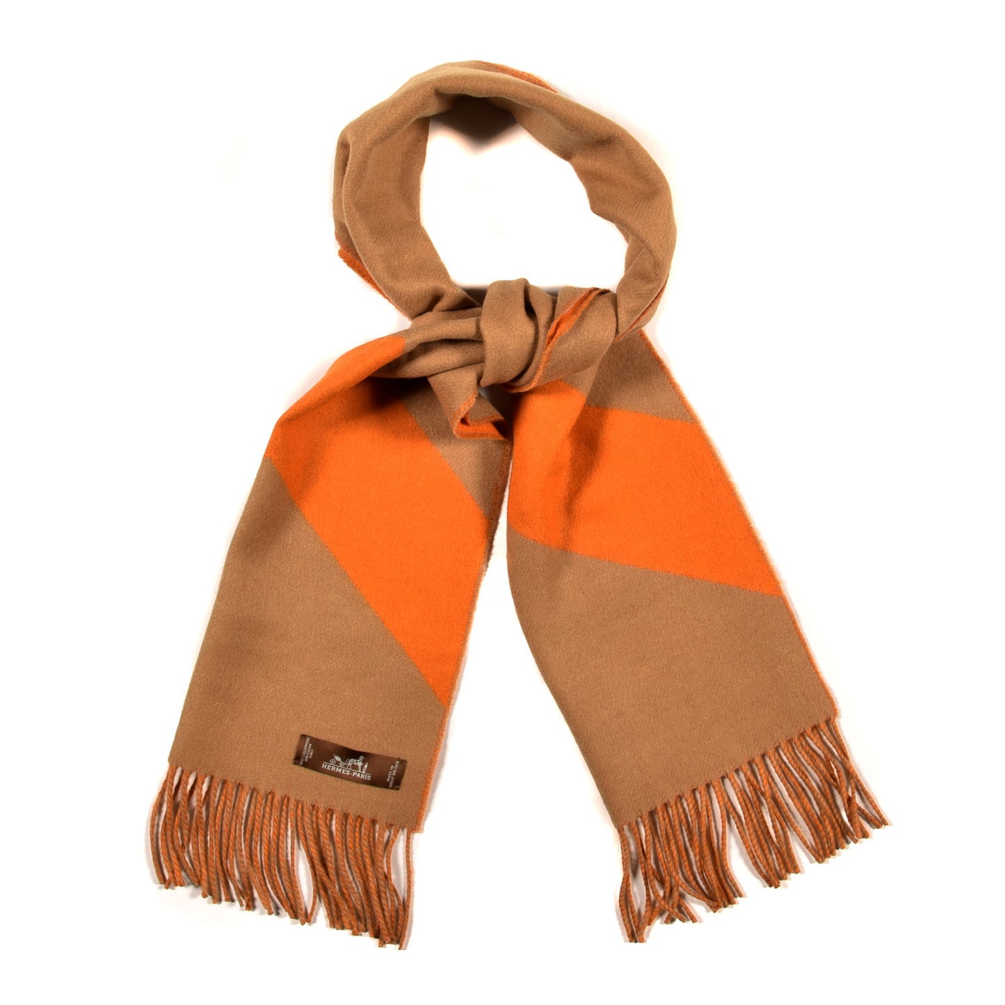Cashmere Casaque Chevron Muffler Camel Mandarine