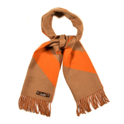 Hermes Cashmere Casaque Chevron Muffler Camel Mandarine 1 of 4
