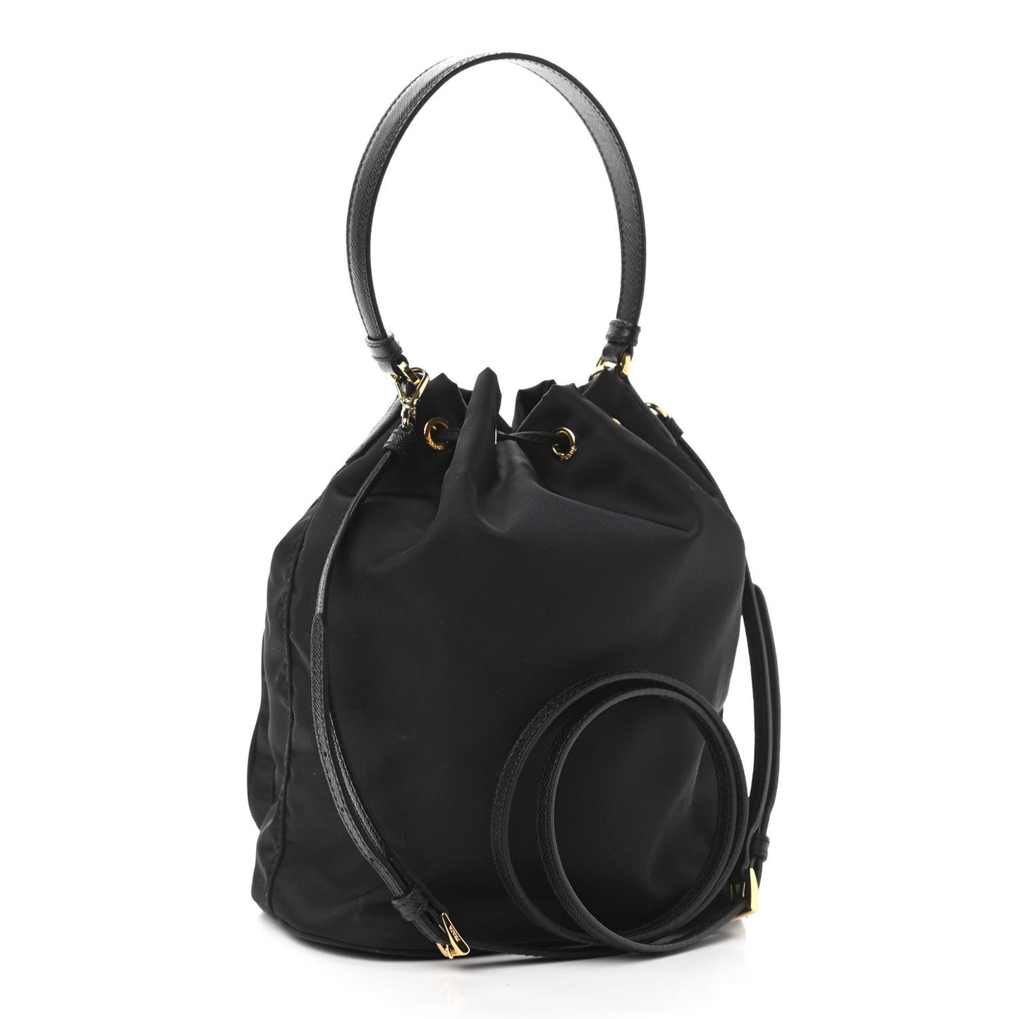 Saffiano Tessuto Nylon Mini Bucket Crossbody Bag Black