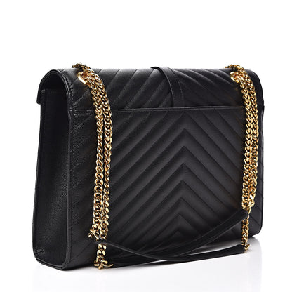 Saint Laurent Grain De Poudre Matelasse Chevron Large Monogram Satchel Black 3 of 11