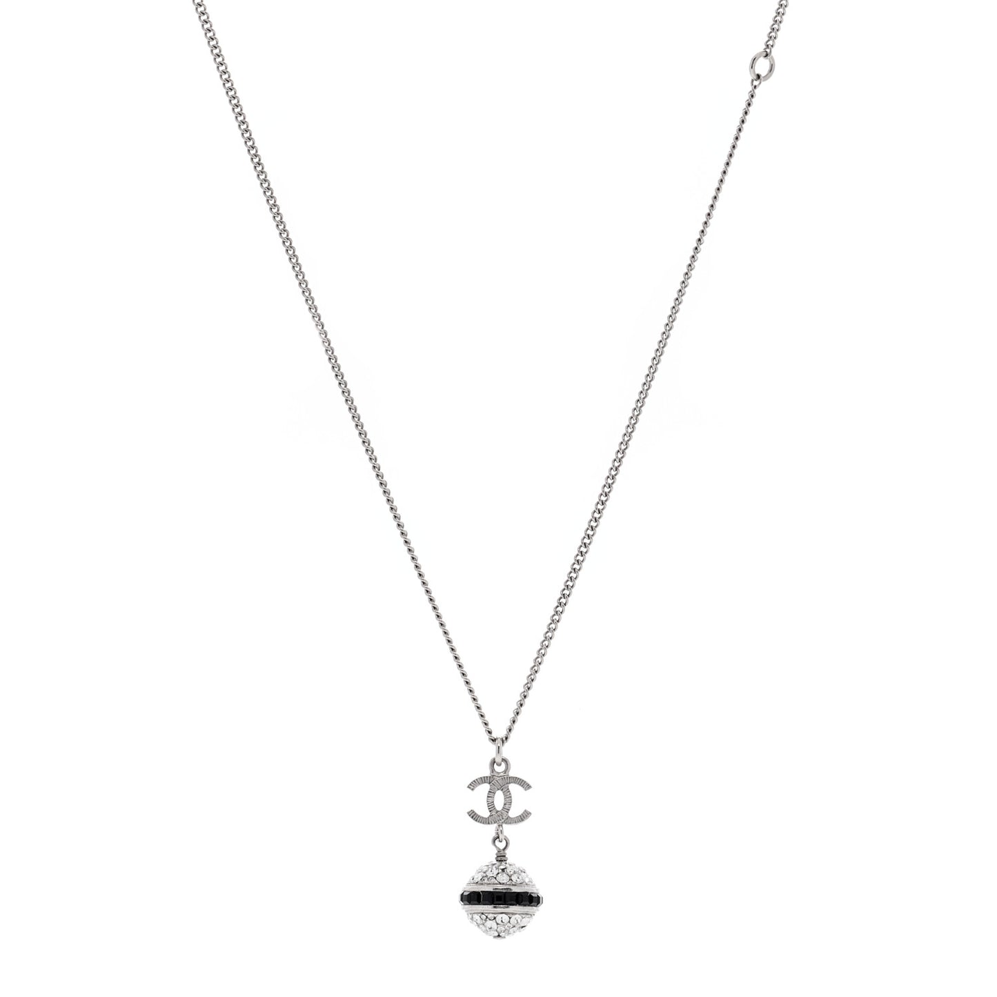 Crystal CC Drop Necklace Silver Black
