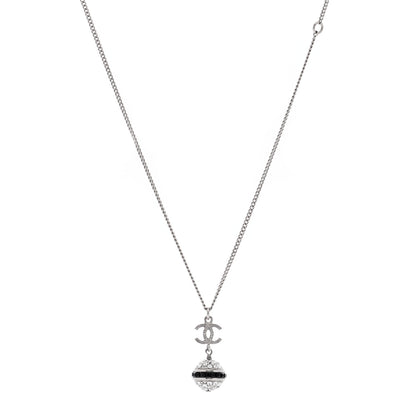 Chanel Crystal CC Drop Necklace Silver Black 1 of 3