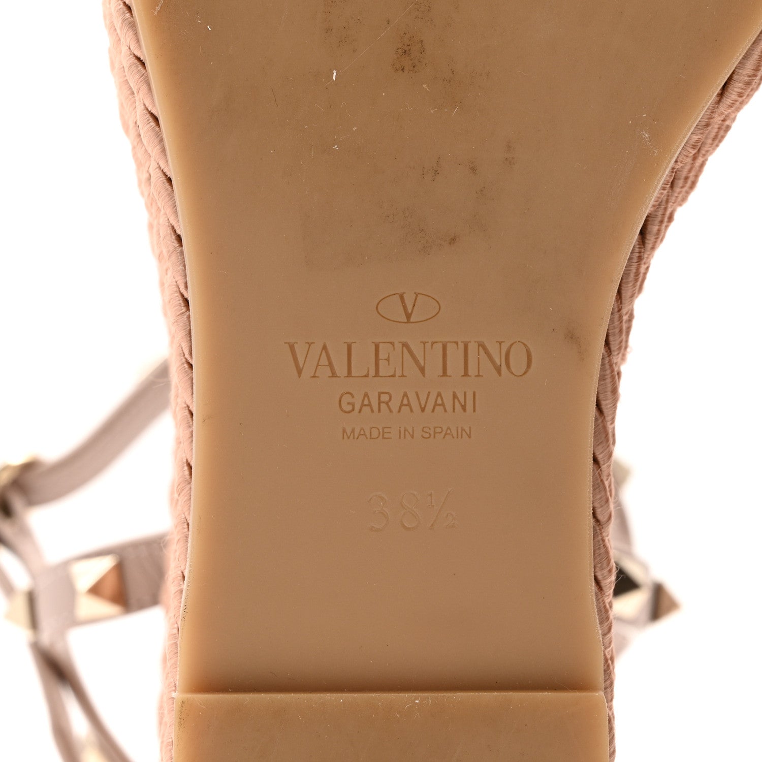 Valentino Garavani Silk Calfskin Rockstud Torchon Espadrille Wedge Sandals 38.5 Poudre 8 of 13
