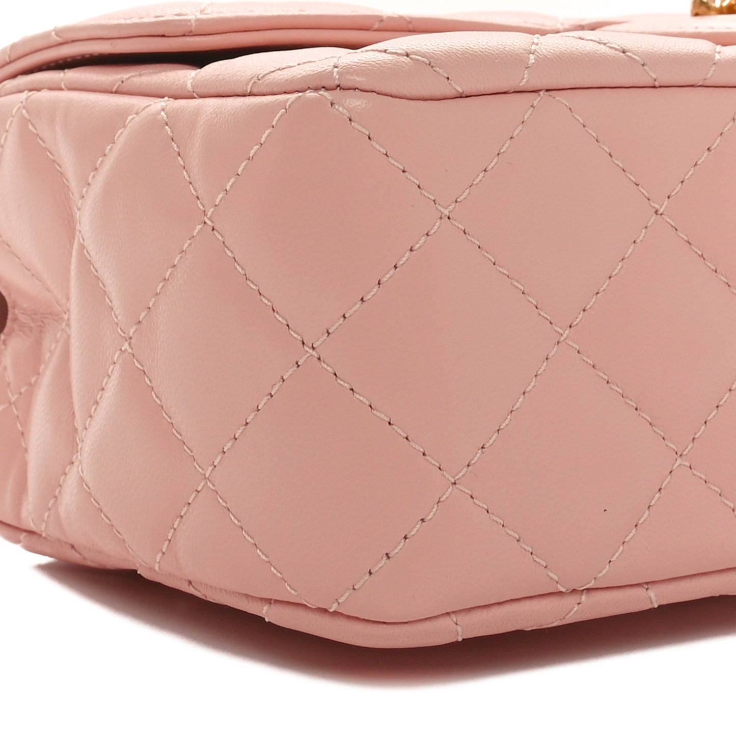 Lambskin Quilted Mini Strass On Top Flap Light Pink