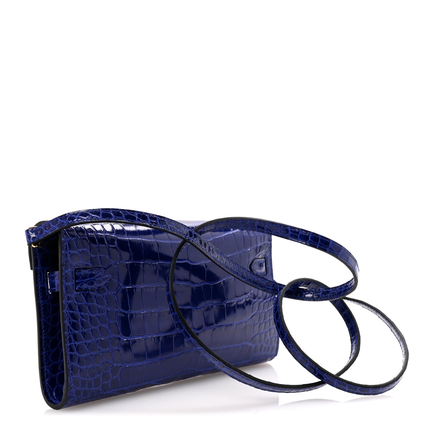 Hermes Shiny Alligator Kelly Wallet To Go Bleu Electrique 5 of 23