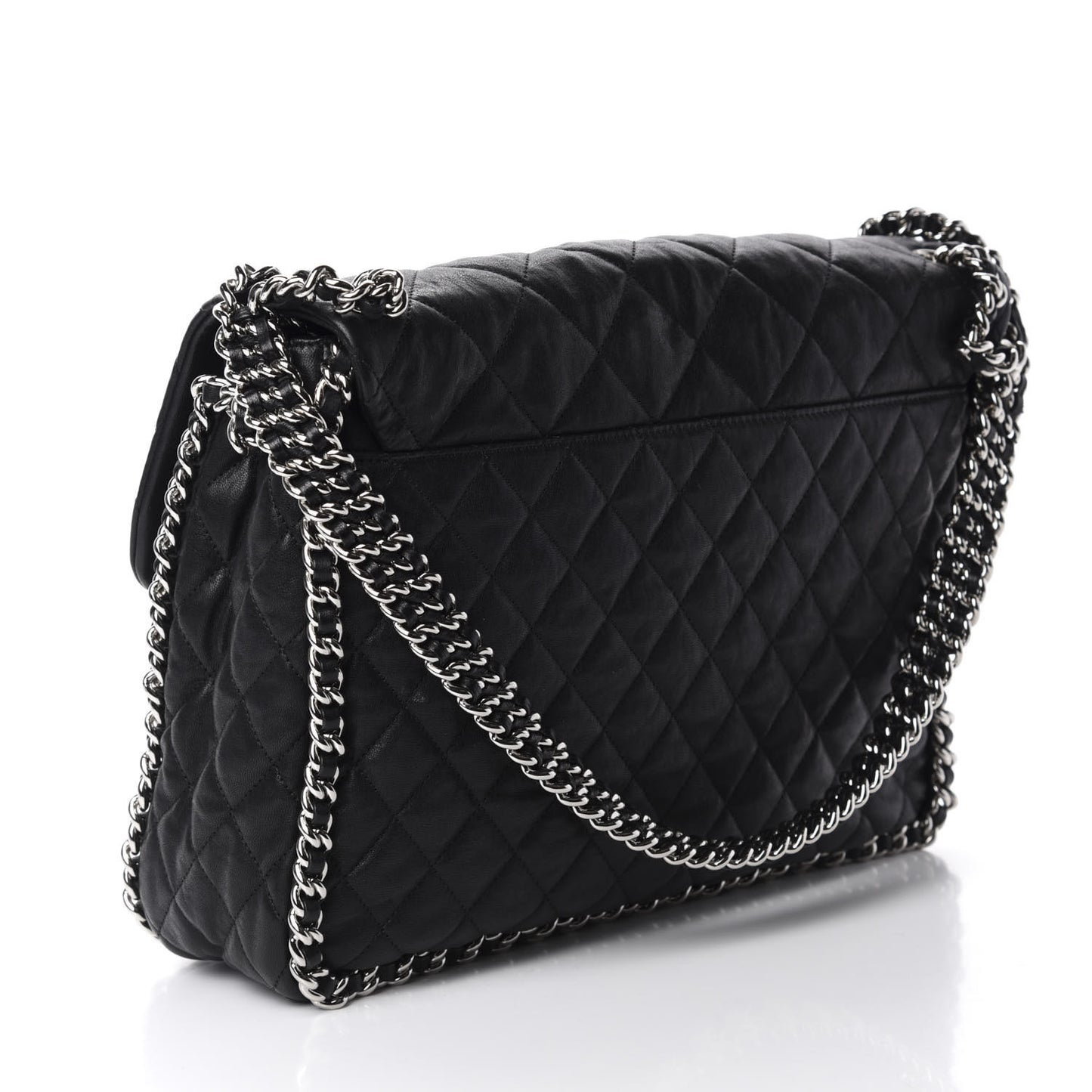 Washed Lambskin Quilted Maxi Chain Around Flap Black