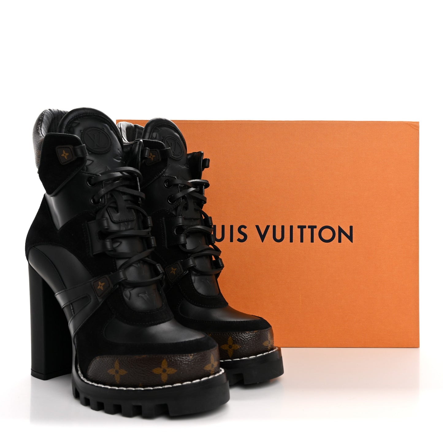 Suede Calfskin Monogram Star Trail Ankle Boots 38 Black