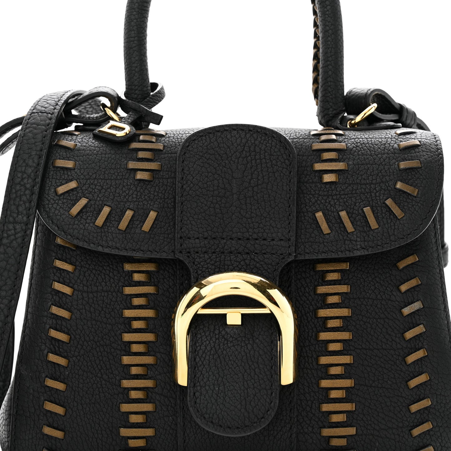 Crispy Calfskin Tribal Stitch Mini Brillant Satchel Black Bronze