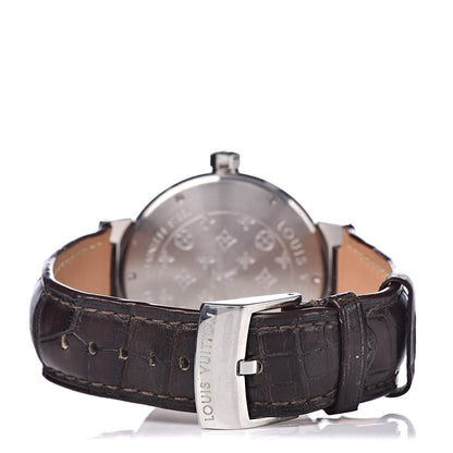 Louis Vuitton Stainless Steel Alligator 39mm Tambour GMT Automatic Watch Brown 4 of 9