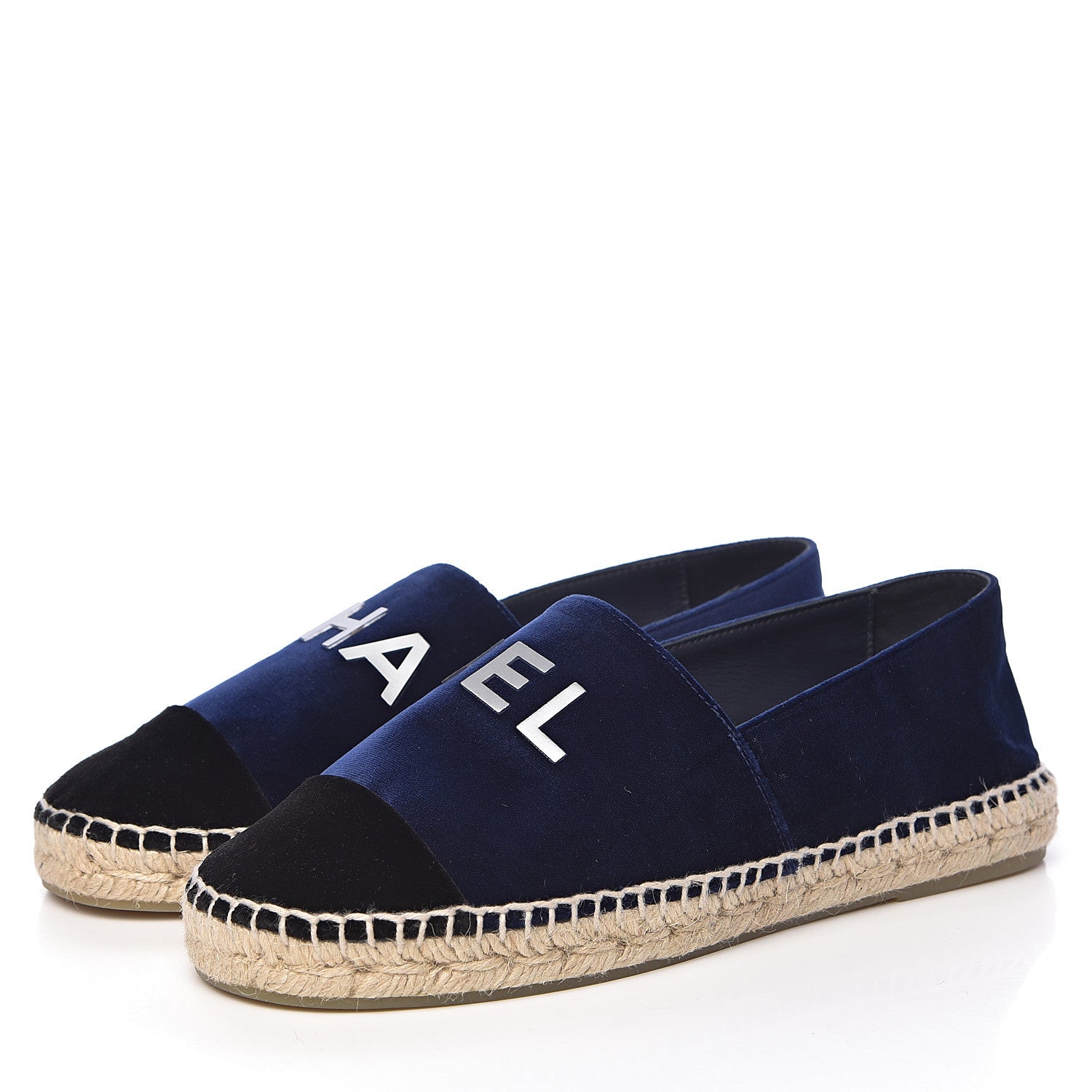 Chanel Velvet Logo Espadrilles 38 Navy Black 3 of 10