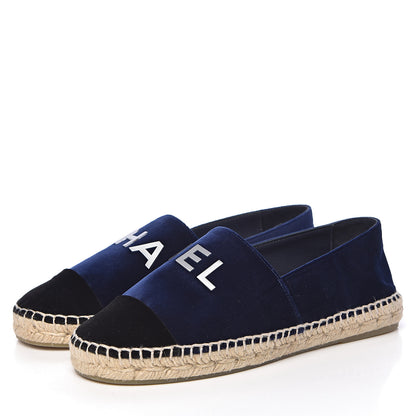 Chanel Velvet Logo Espadrilles 38 Navy Black 3 of 10
